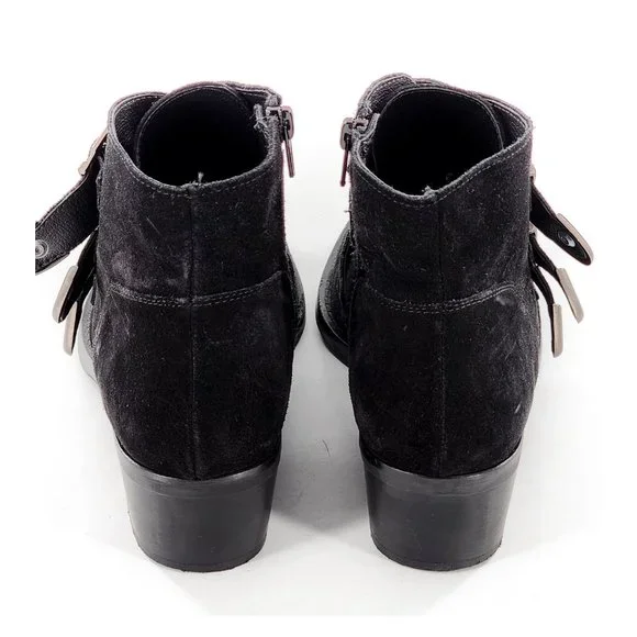 SKA Shoes Suede Leather Buckle Ankle Bootie Black Made in Spain - Picture 5 of 11